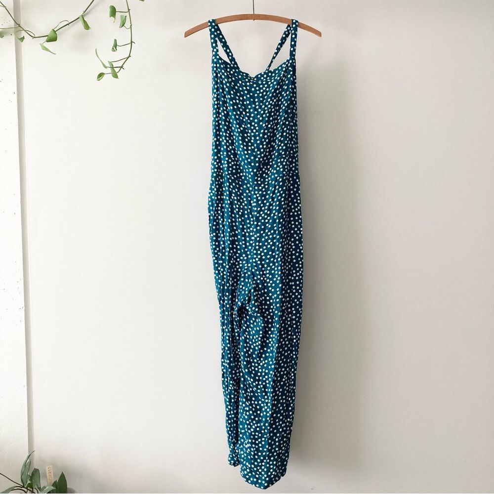 Torrid 4x Wide Leg Stretch Crepe Jumper Teal‎ Blue Polka Dots  Rayon - Picture 3 of 6